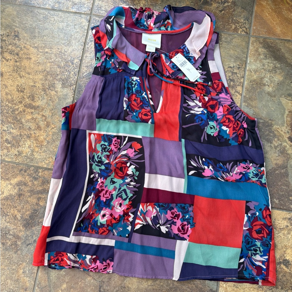 Anthropologie Maeve Floral Patchwork Sleeveless Top, size medium